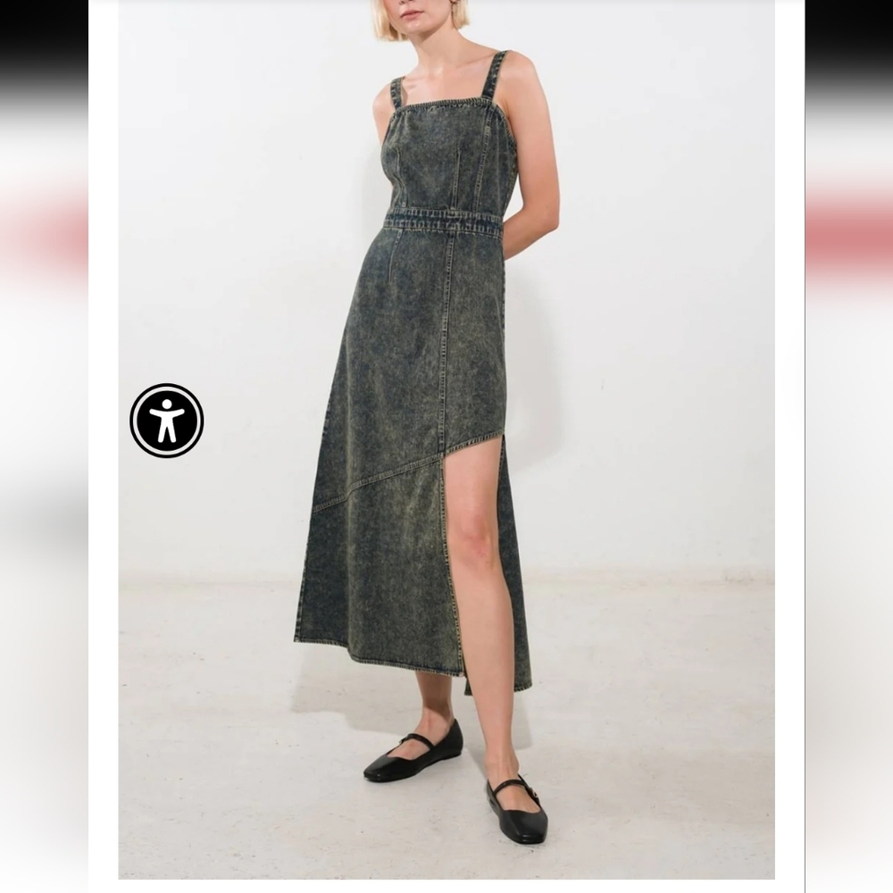 Freemarket Asymmetrical Medium Acid Wash Denim Dress